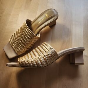 Miista Raffia Gold Square-Toe Sandals EU 38